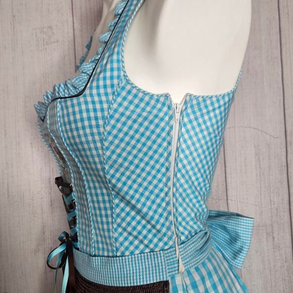Country Line Dirndl & Matching Apron- Blue & White Gingham w Bling, sz 34 (US 4) - Picture 6 of 9